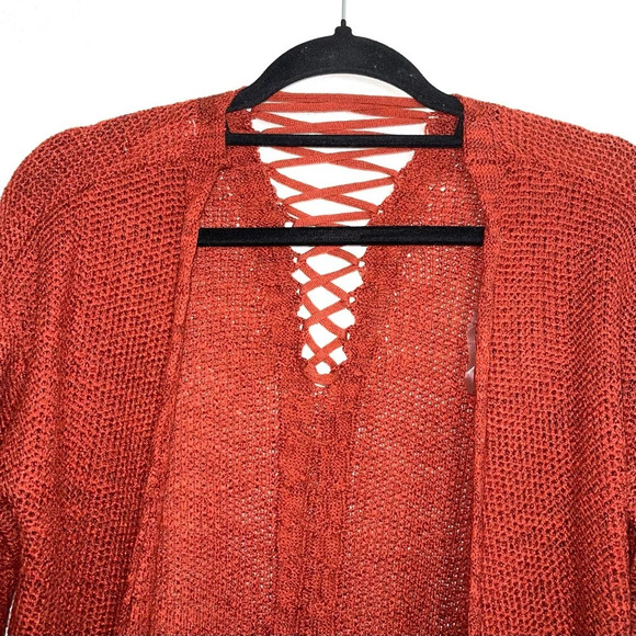 Maurices Burnt Orange Open Front Lattice Back Knit Cardigan Xsmall Women’s - Picture 2 of 11